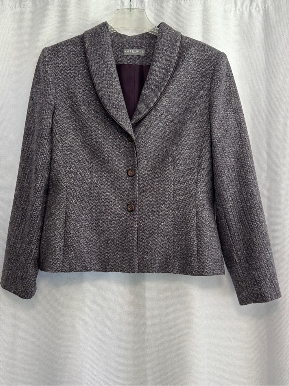 Kate Hill Charcoal Tweed Shawl Collar Blazer
